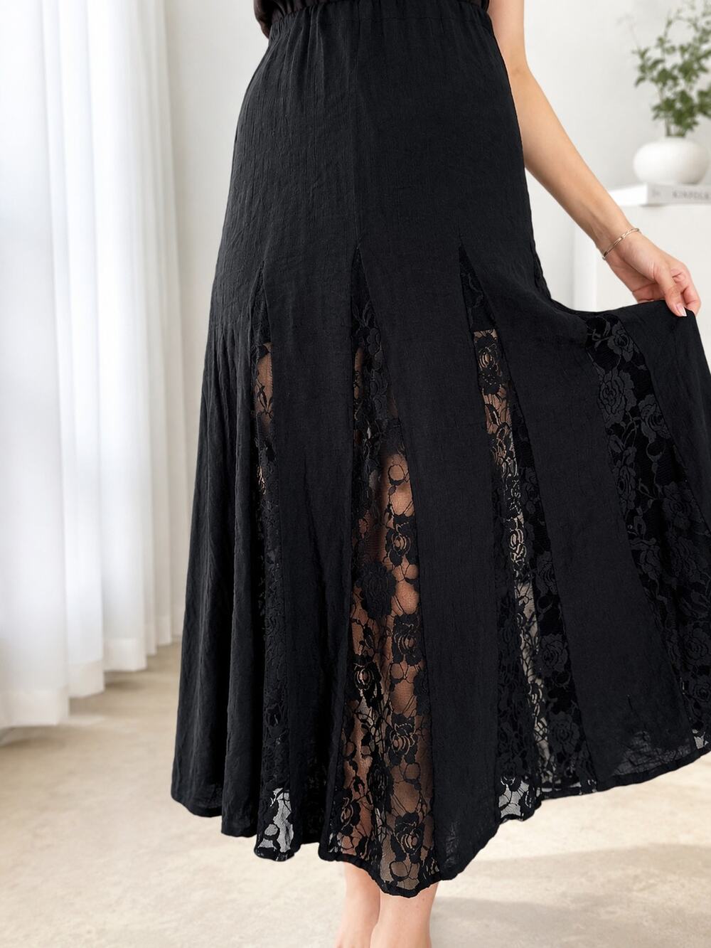Black maxi dress with lace